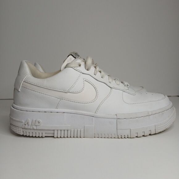 Nike Air Force 1 Low Pixel Sneakers Womens 8 Triple White Athletic Shoes - Picture 1 of 9